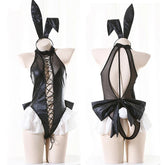 PU Leather Bodysuit Rabbit Maid Nightclub Lingerie
