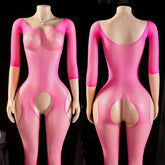 Big Bare Shoulders Crotchless Full Body Socks Desire Night Bold Exquisite Underwear Lingerie Long Sleeve Bodysuit