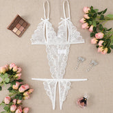 Hot Crotchless Underwear Porn Transparent Lace Hollow Out Open Bra Bodysuit Lingerie