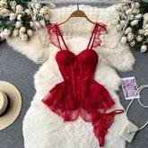 Lingerie Lace Gauze Elasticity Corset Chest Pad Straps Belt Underwear Lace Up Body Bustier Overbust Breathable Tops