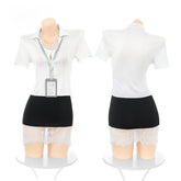 Secretary Cosplay Temptation Costumes Ultra-thin Shirt Lace Wrap Hip Miniskirt Set