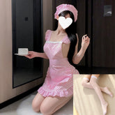 Cute Polka Dot Backless Lolita Maid Cosplay Temptation Backless Lingerie Skirt Costume Kawaii Ruffle Apron Women's