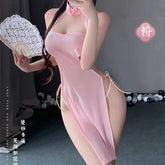 High Slit Cheongsam Ice Silk Traditional Improve Hollow Out Pajamas Exotic Charm