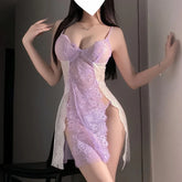 Lace Slit Suspender Nightgown Adult Flirtatious Perspective NightLingerie Hot Sensual Porn Couples Set