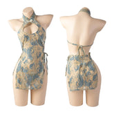 Transparent Hollow Out Bandage Slit Elegant Porno Cheongsam Pure Desire Costume