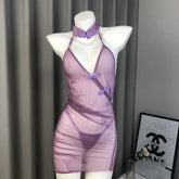 Lingerie Hollow Out Retro Cheongsam Transparent Pajamas Traditional Improve Exotic Charm Costume