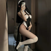 Halloween Costumes Gothic Hollow Out Temptation Nun Veil Adult Party Outfit Roleplay Erotic Passion Lingerie
