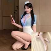 Lace Deep V Bag Hip Skirt Role Playing Flight Attendant Temptation Porno Lingerie Stewardess Cosplay Costumes