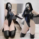 PU Leather Nightclub Costumes Erotic Racing Uniforms Maid Cosplay Lingerie Bodysuit Socks Gloves