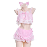 Lingerie Cat Girls Cosplay Erotica Wildcat Maid Costumes Adults Pajamas Kawaii Lace Ruffle Sheer Sleeves