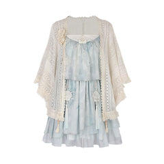 Shawl Fringe Flower Dress Set