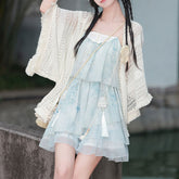 Shawl Fringe Flower Dress Set