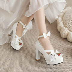 Strawberry Bow Chunky Heels