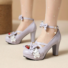 Strawberry Bow Chunky Heels