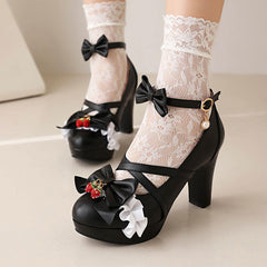 Strawberry Bow Chunky Heels