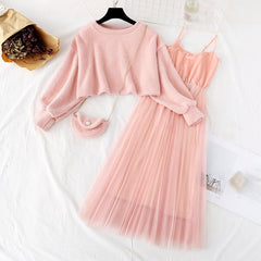 Sweater Strap Dress Set