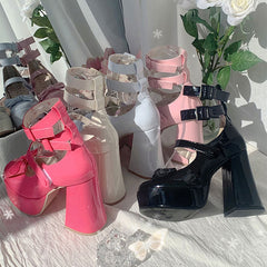 Sweet Bow Buckle Heels Shoes