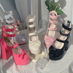 Sweet Bow Buckle Heels Shoes