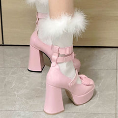 Sweet Bow Buckle Heels Shoes