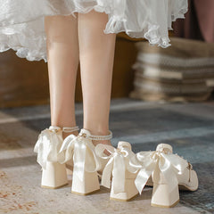 Sweet Bow Square Heel Shoes