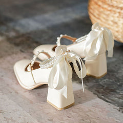 Sweet Bow Square Heel Shoes