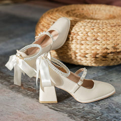Sweet Bow Square Heel Shoes