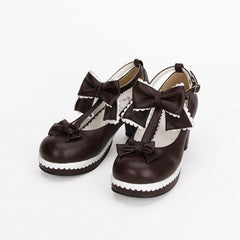Sweet Bowknot Lace Chunky Heel Shoes