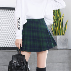 Sweet Grid Pleated Skirt