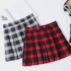 Sweet Grid Pleated Skirt