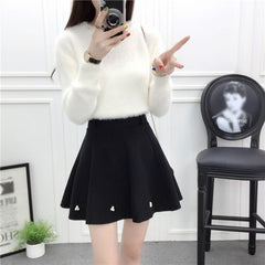 Sweet Mohair Sweater Woolen Skirt Set