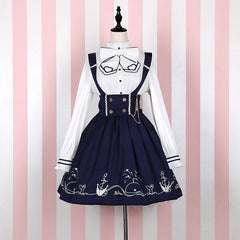 Sailor Blouse Bow Blue Skirt Set