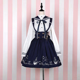 Sailor Blouse Bow Blue Skirt Set