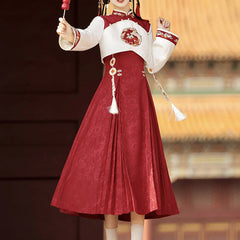 Tassel Flower Dress Hanfu Set