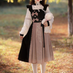 White Blouse Bow Dress Set