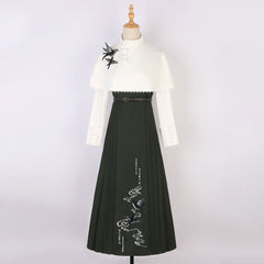 White Bow Shirt Swallow Dress Set