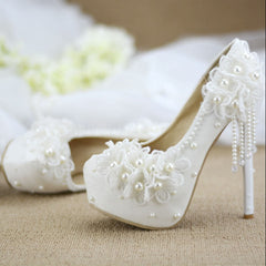 White Flower High Heels