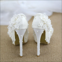White Flower High Heels