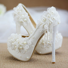 White Flower High Heels