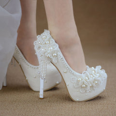 White Flower High Heels