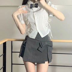 White Shirt Bow Skirt Set