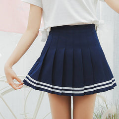 Students Striped Plaid Pleated Skirt