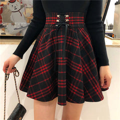 Woolen High Waist Plaid Skirt