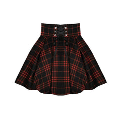 Woolen High Waist Plaid Skirt