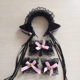 Cute kawaii lace cat ear hair band three-piece