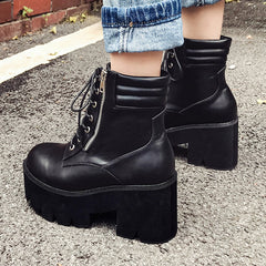 Zipper Heels Round Toe Motorcycle Boots