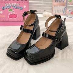 Pu Buckle Chunky Heels Shoes