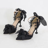 Lace Flower Bow Heels Shoes