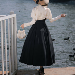 Long Sleeve Bow Black Dress