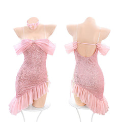 Sexy Pink Lace Sequin Dress