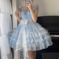 Lace Floral Mesh Bow Dress